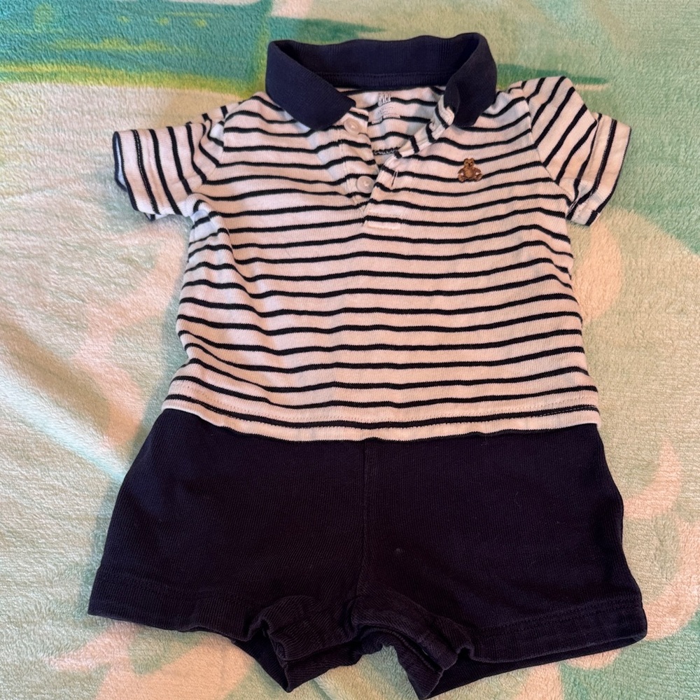GAP Navy and Cream Striped Baby Romper